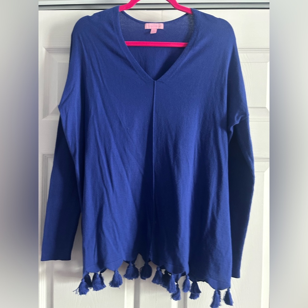 Lilly Pulitzer Blue Sweater with Fringe